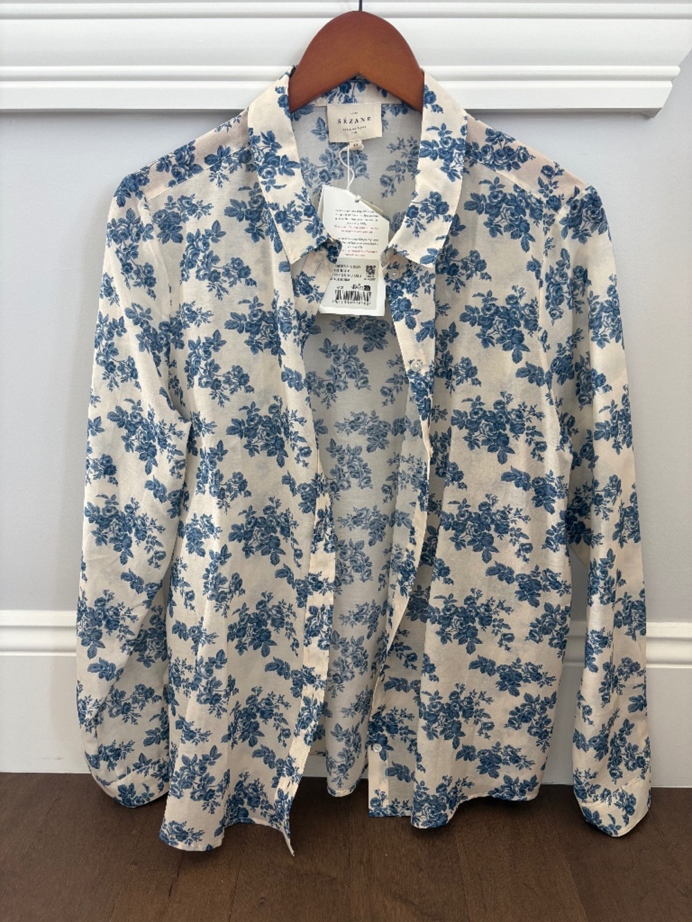 Sezane Pierro Shirt Fiori Blue Print - Size 8